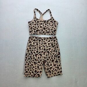 Ellie Leopard Print‎ Bralette and Shorts Set Womens M Stretch no Padding Pockets